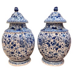 Pair of Dutch Delft Style Covered Jars