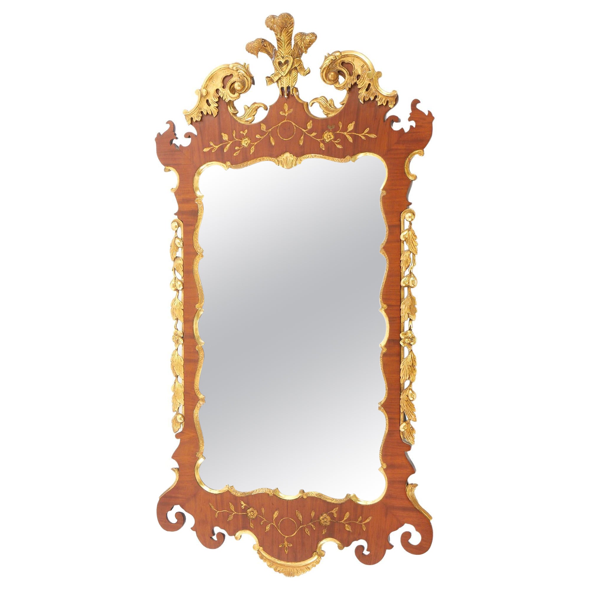 Burlwood / Gilt Gold Frame Beveled Wall Mirror For Sale