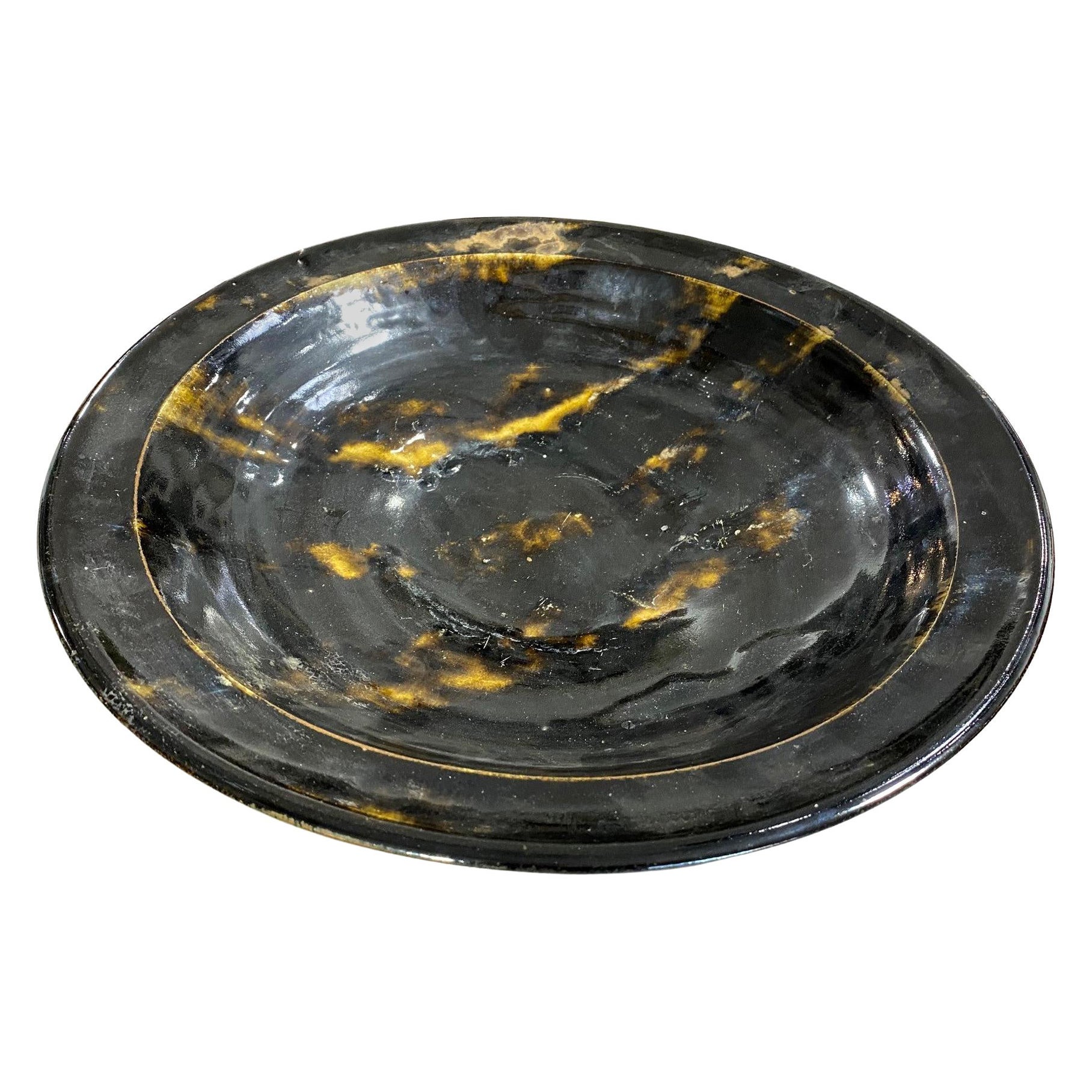 Large Japanese Pottery Charger in the Manner of Shoji Hamada and Toshiko Takaezu For Sale