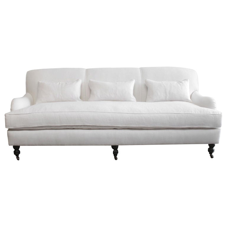 A. Rudin English Roll Arm Sofa No. 2728 in Oatmeal Belgian Linen For Sale  at 1stDibs