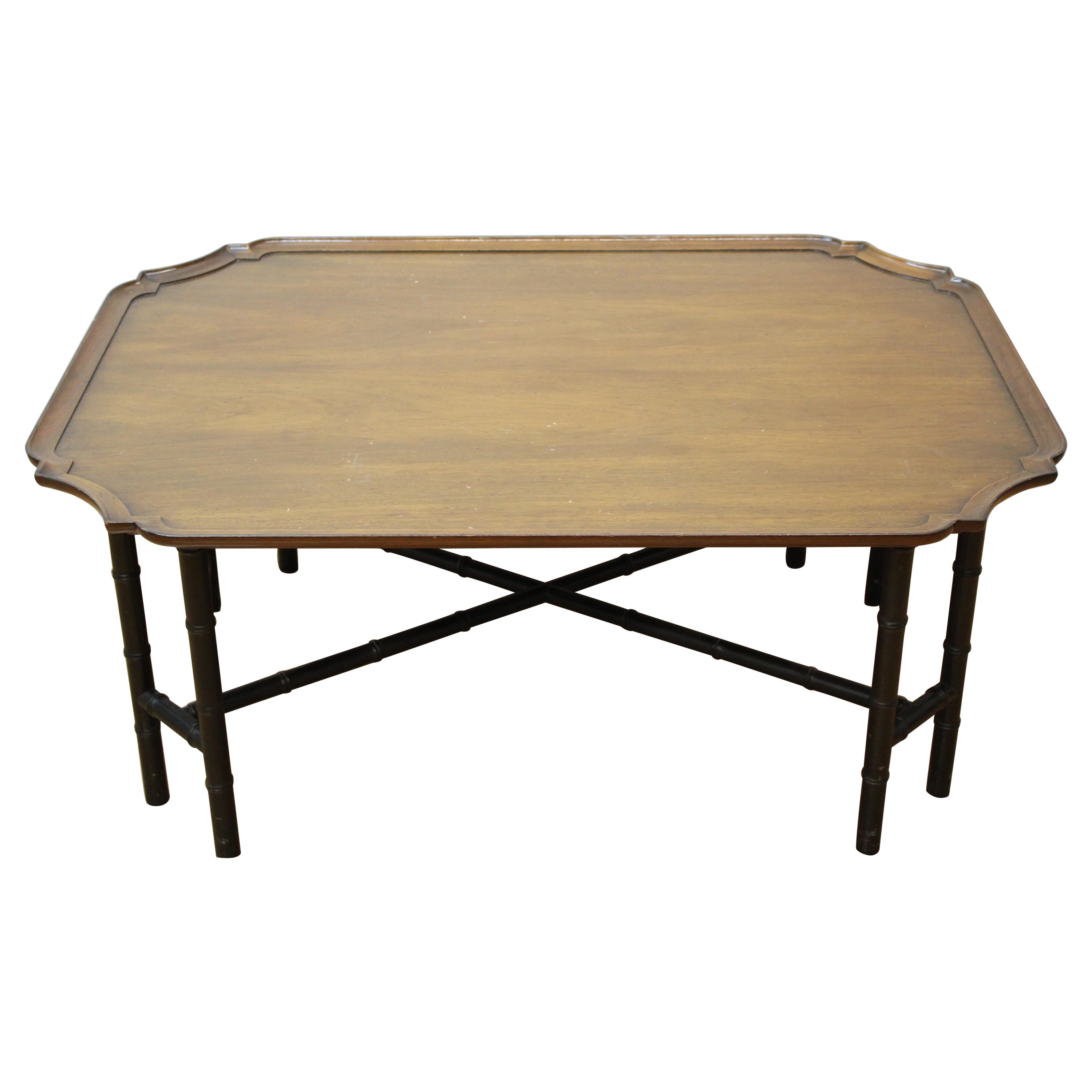 Asian Style Octagonal Tray Table w/ Faux Bamboo Base For Sale