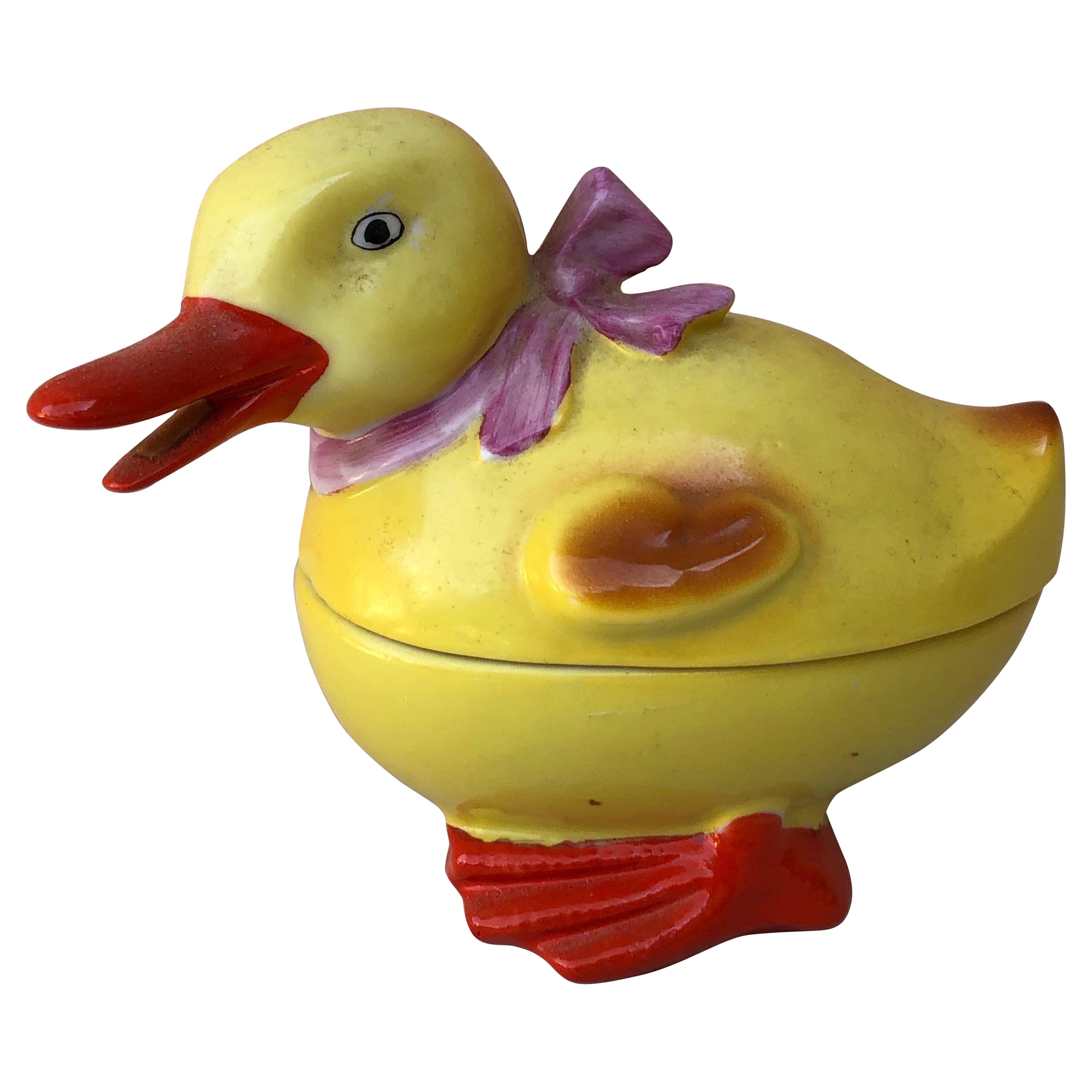 German Porcelain Duckling with Bow Box, circa 1930 For Sale