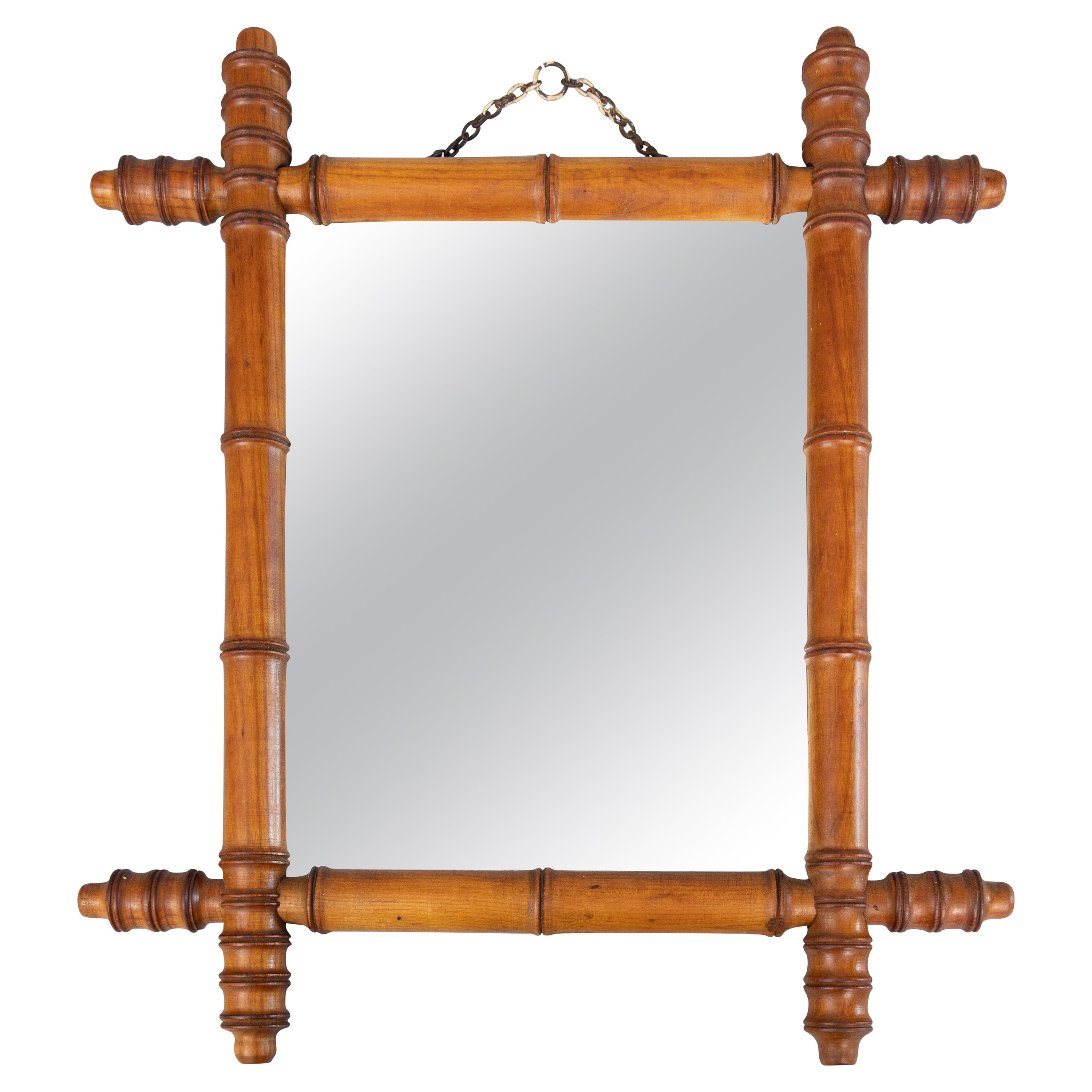 Antique French Faux Bamboo Carved Mirror, Circa 1900