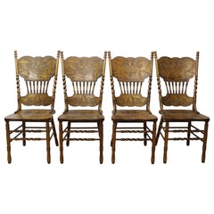 Carved Oak Side Chairs w/ Barley Twist Carving 'Set of 4'