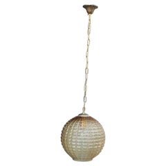 Italian Ceiling Ball Chandelier Venini Yellow Brass Chain Italy 1950s 