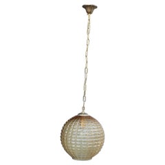 Italian Ceiling Ball Chandelier Venini Yellow Brass Chain Italy 1950s