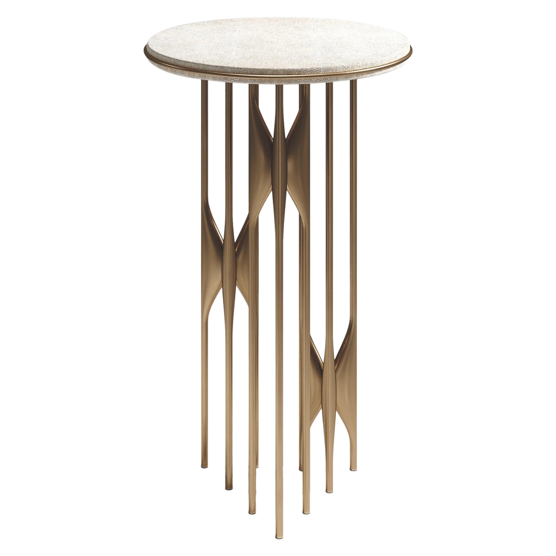 Shagreen Side Table with Bronze Patina Brass Details by Kifu Paris For Sale