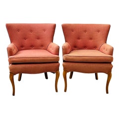 1960s Winged Back Provincial Style Arm Chairs, Pair