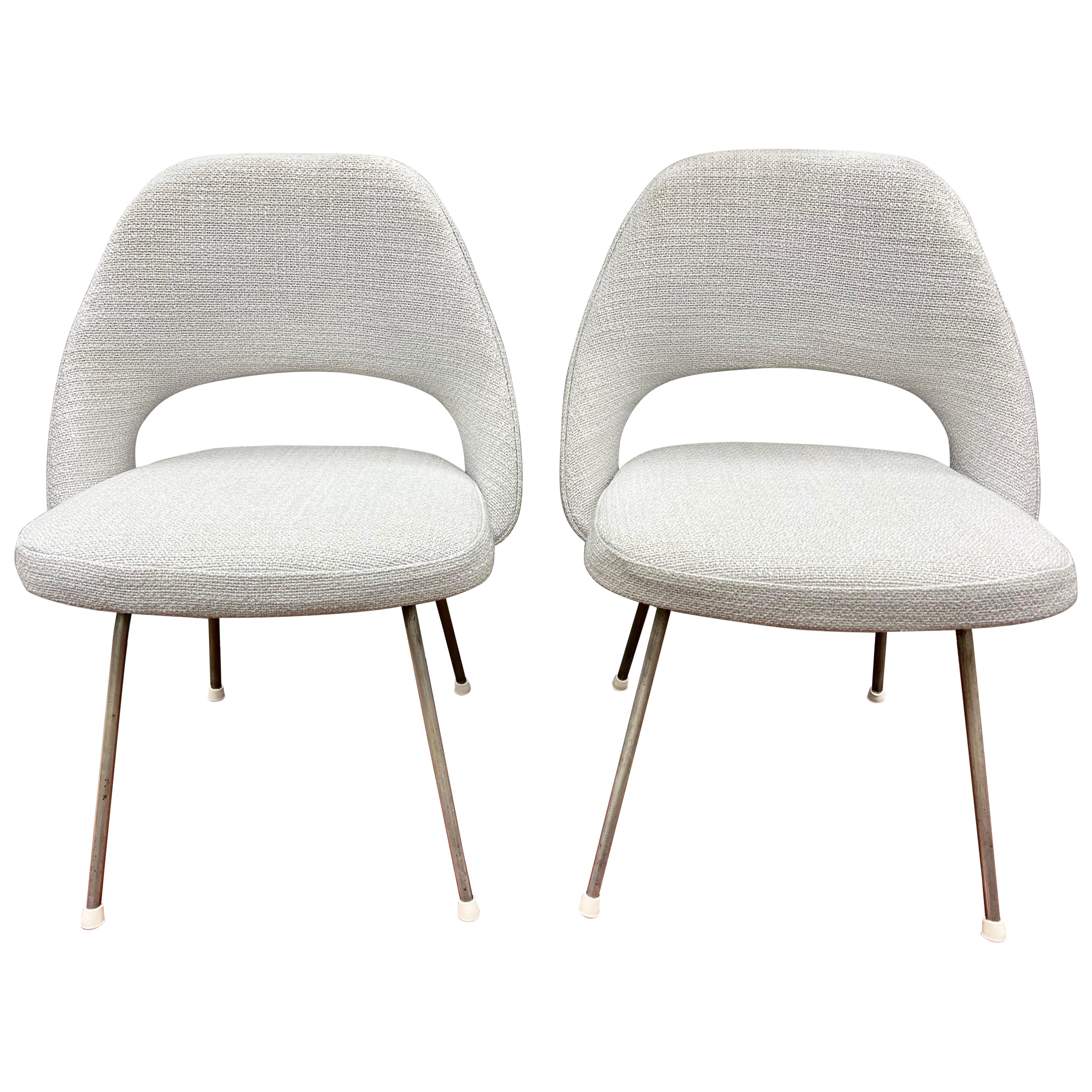 Pair of Mid Century Saarinen Upholstered Chairs with Steel Tubular Legs