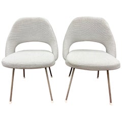 Pair of Mid Century Saarinen Upholstered Chairs with Steel Tubular Legs
