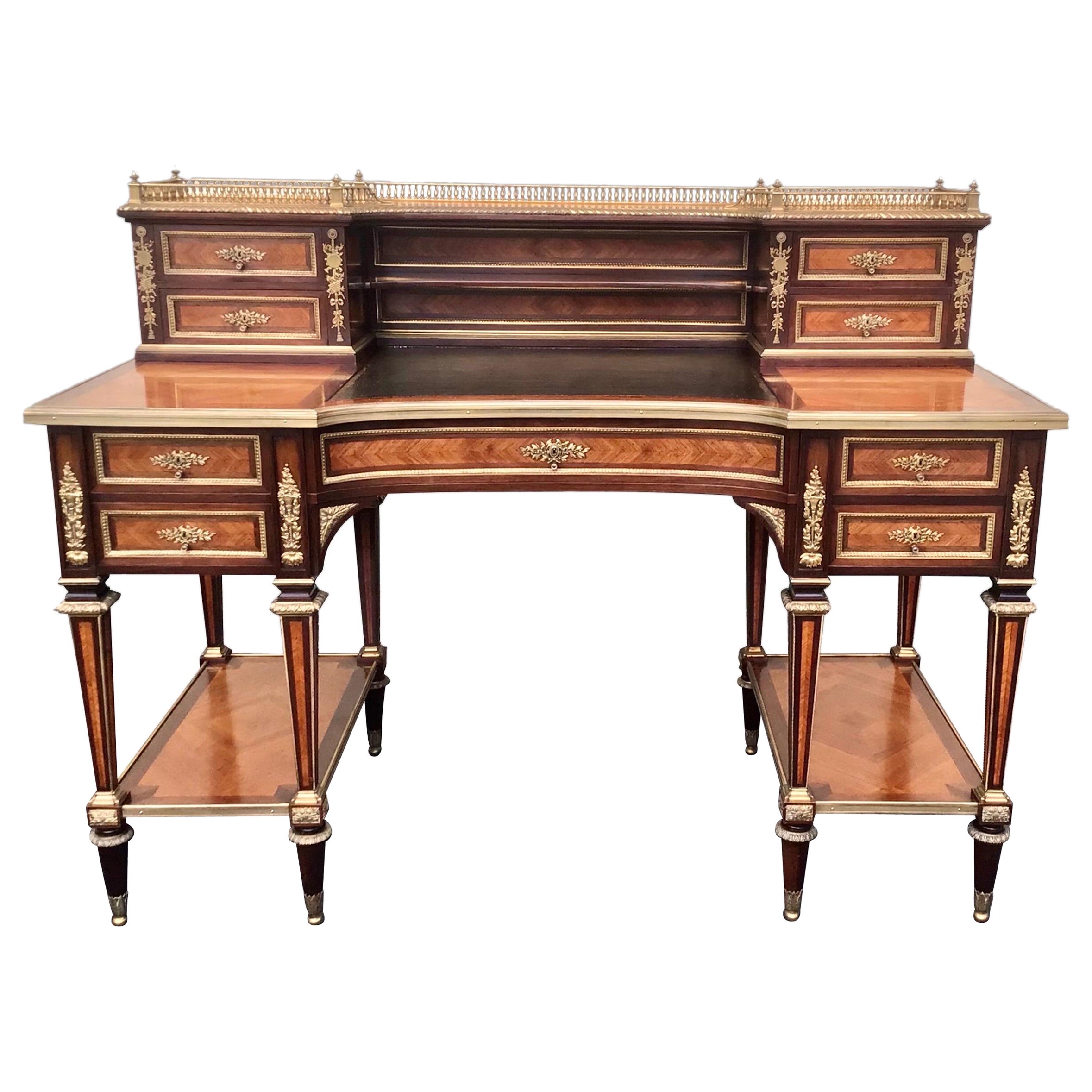 Antique French Ormolu Mounted Kingwood Desk by J Werner For Sale