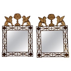 Impressive Large Pair of Gilt Iron & Tole Mirrors with Winged Griffins