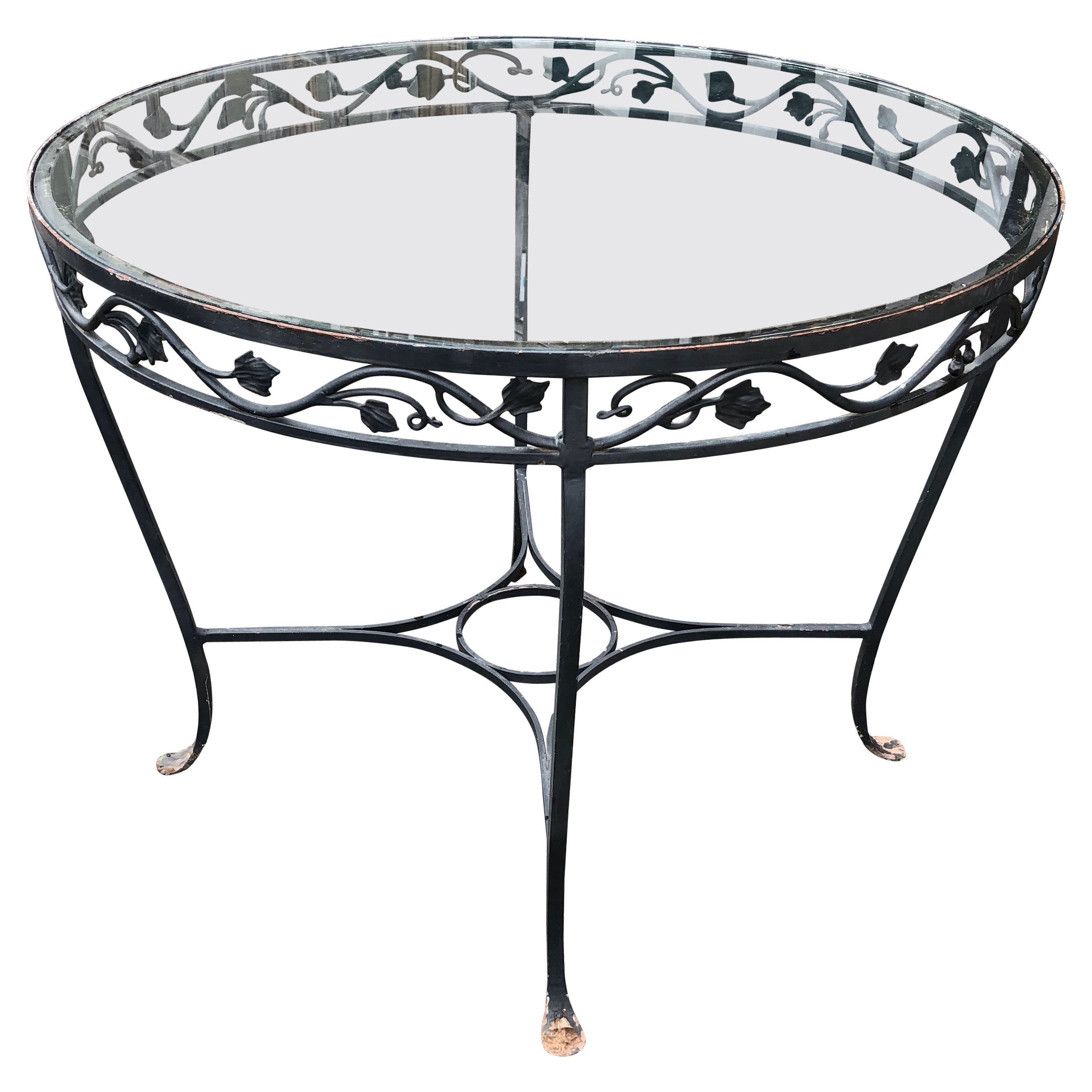 Charming Salterini Wrought Iron & Glass Round Garden Dining Table