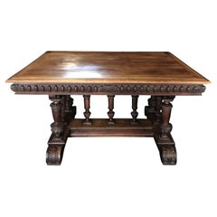 French 19th Century Carved Walnut Dining Table Extendable