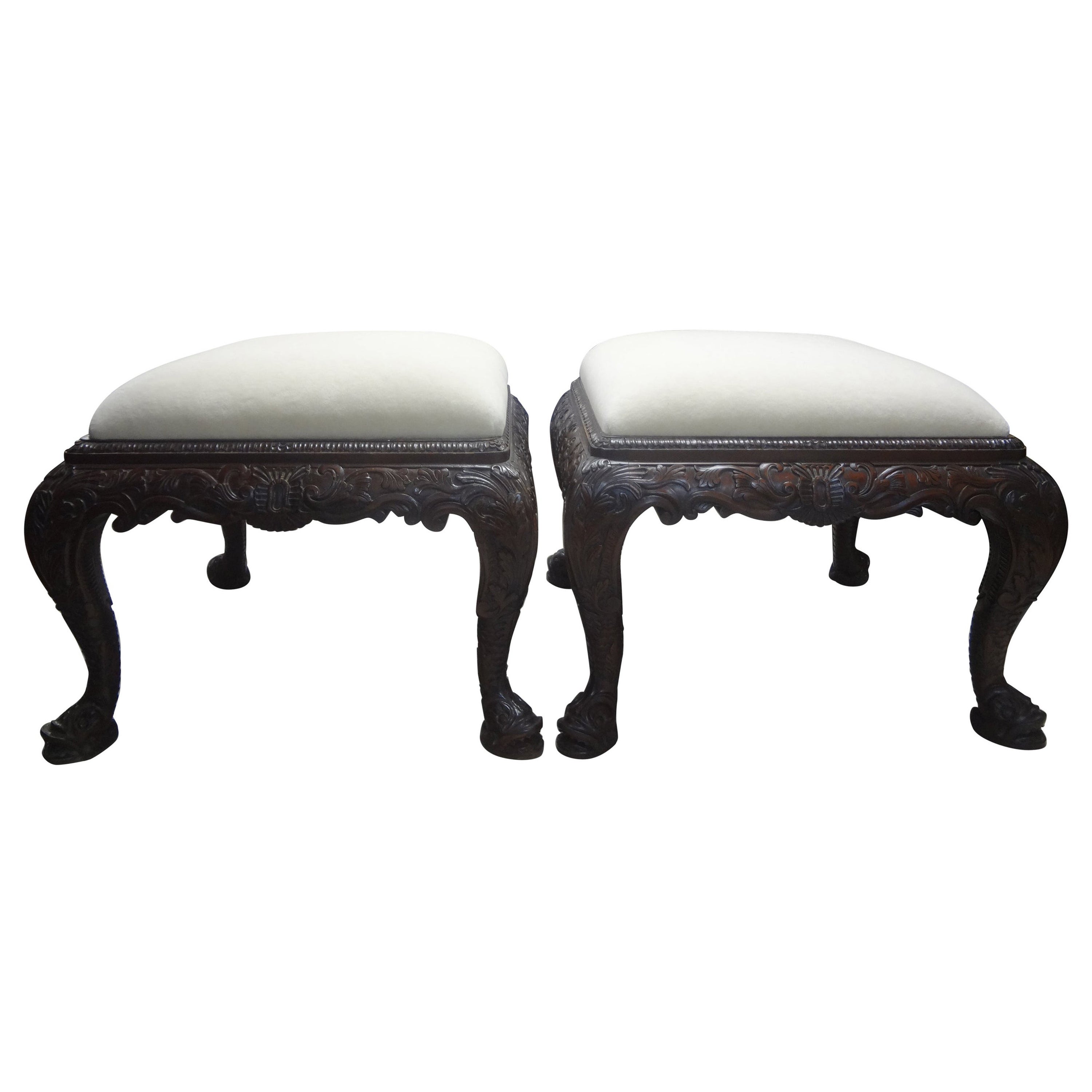 Pair of Large Scale Antique English Regency Style Ottomans with Dolphin Feet For Sale