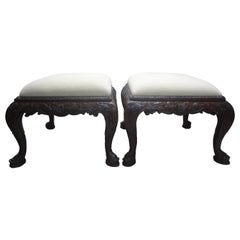 Pair of Large Scale Used English Regency Style Ottomans with Dolphin Feet