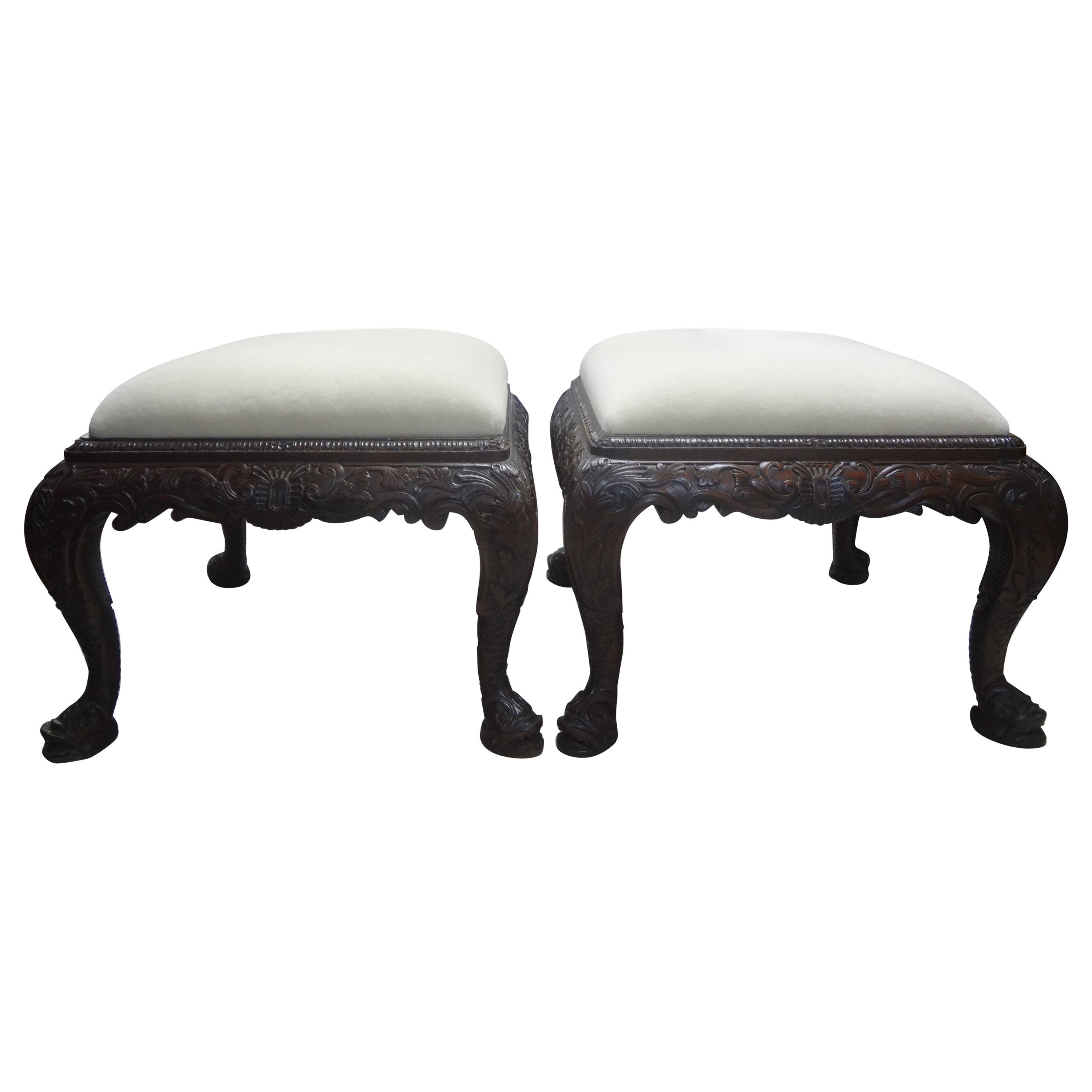 Pair of Large Scale Antique English Regency Style Benches with Dolphin Feet
