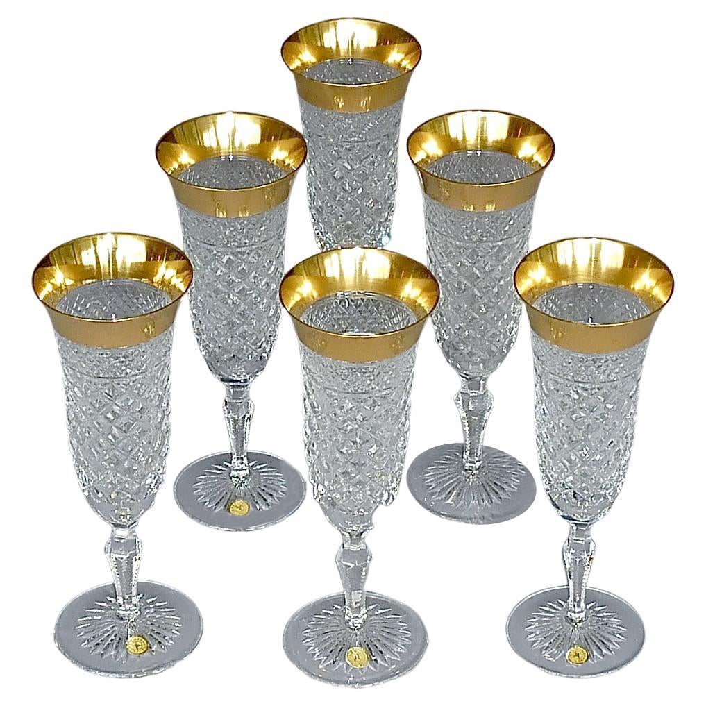 Precious 6 Champagne Glasses Gold Crystal Glass Stemware Josephinenhuette Moser