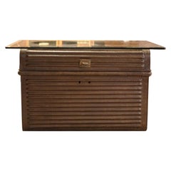 Mid 20th Century, Ribbed Metal Trunk with Glass Top