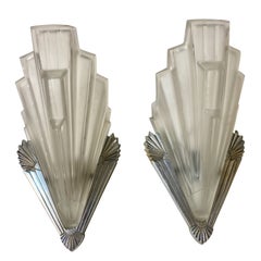 Pair of French Art Deco Skyscraper Sconces Signed by Sabino
