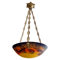 Jean NOVERDY & Charles RANC French Art Deco Bronze Pendant Chandelier, Late 1920