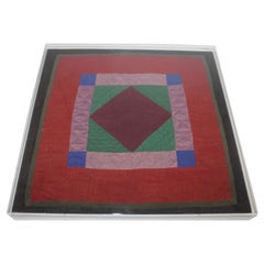 20thc Amish Wool Diamond in a Square Doll Quilt, Mounted