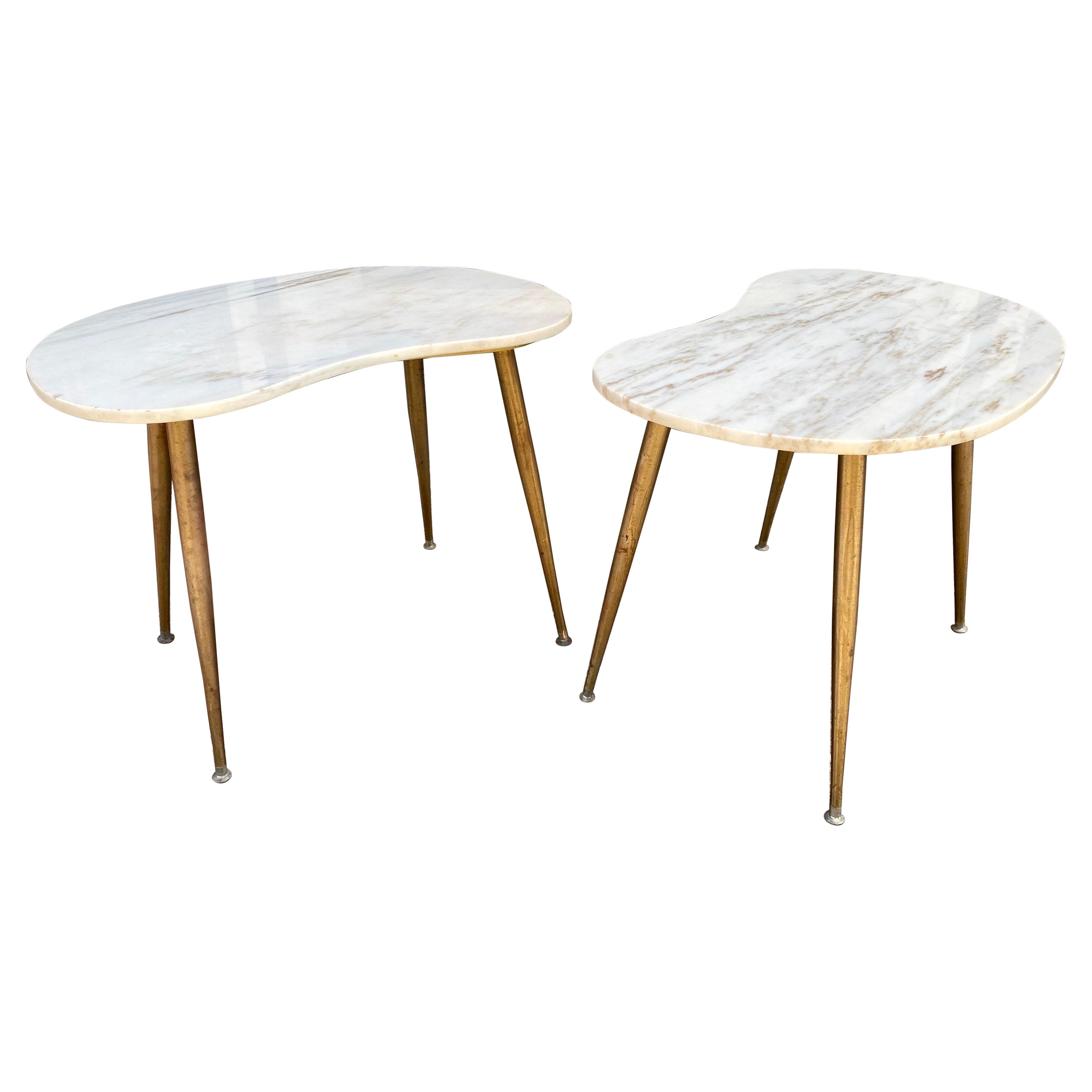 Kidney Shaped Marble Side Tables
