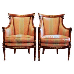 Circa 1930, Petite Pair of Italian Bergere Chairs, Classical Style