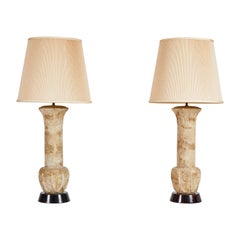 Pair of Cast Plaster Etruscan Style Column Lamps