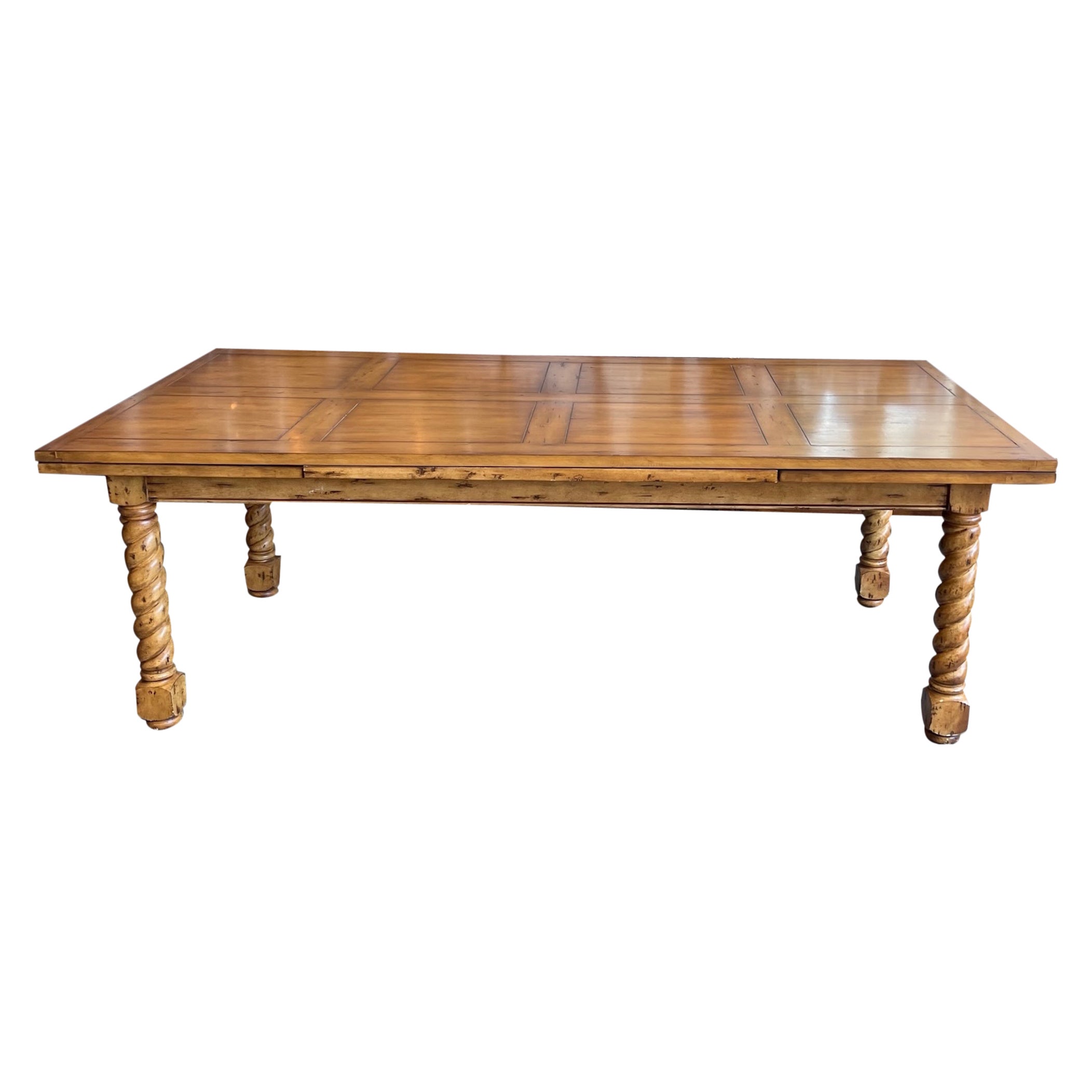 French 19th Century Stained Oak Dining Table with 2 Leaves Extensions
