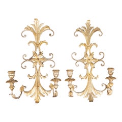 Pair of Mid-Century Italian Silver Gilt Tole Candle Candelabra Sconces