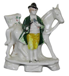 Antique English Staffordshire Miniature Spill Bud Vase Figurine Man with Horse