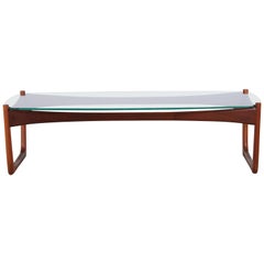 Mid Century Coffee Table with Afromosia Base and Oval Glass Top, circa 1960s
