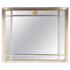 Grand miroir carré vintage en chrome et laiton de la Maison Jansen, 1970