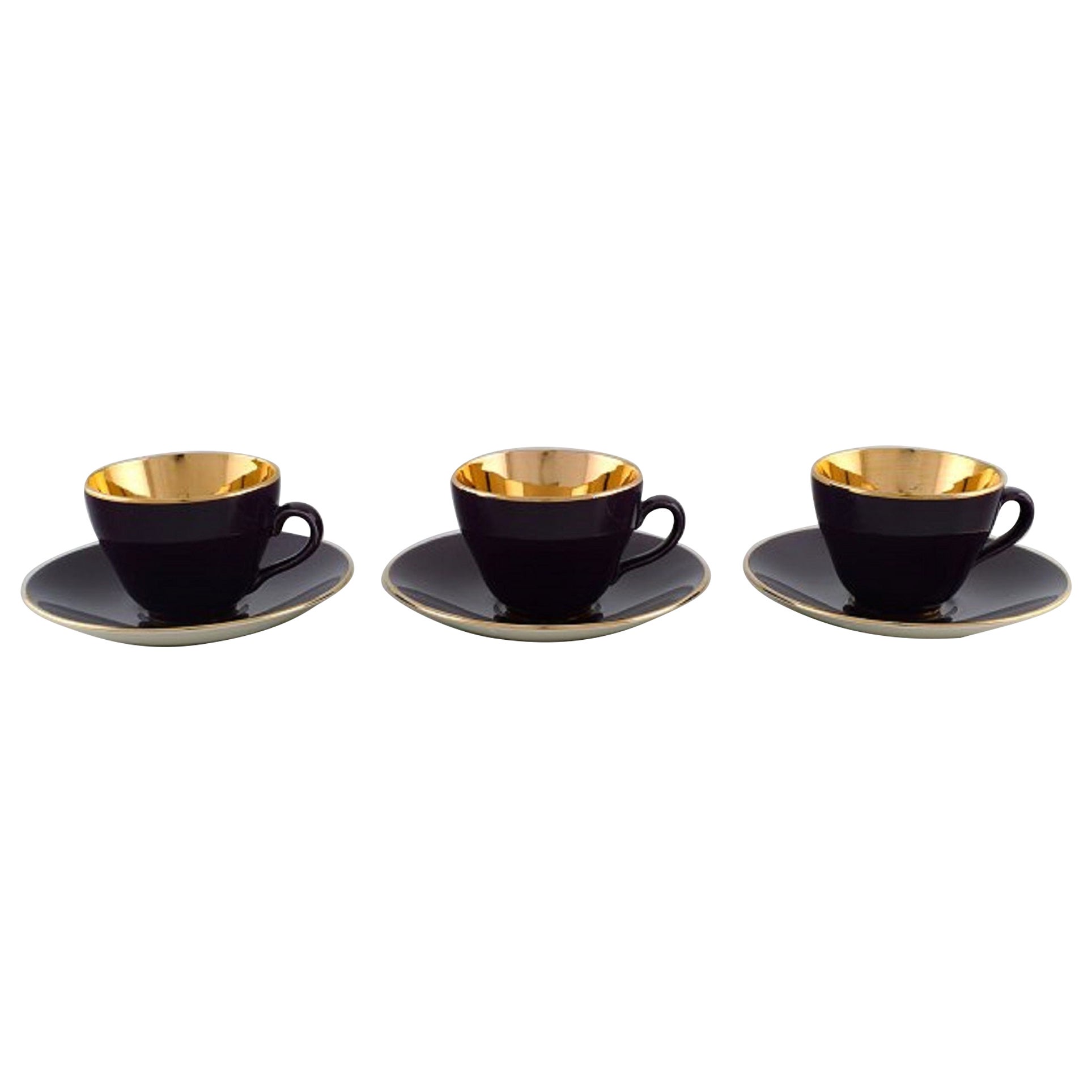 Three Royal Copenhagen / Aluminia Confetti Mocha Cups with Saucers For Sale