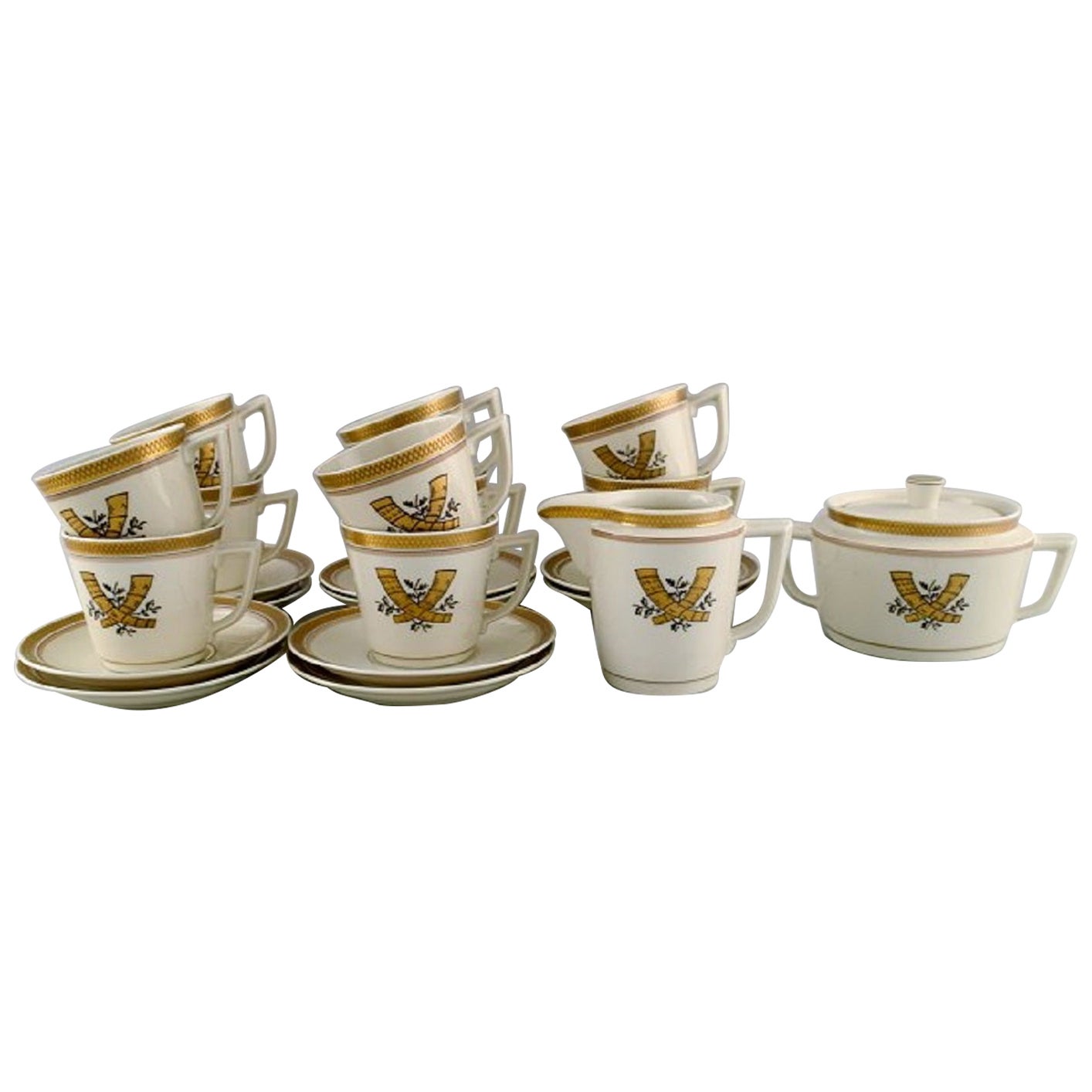 Royal Copenhagen Golden Horns Kaffeeservice für 10 Personen, 1960er Jahre