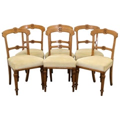 Set of Six Victorian Oak Gothic Dining Chairs Horse Hair Seat & Tapered Legs