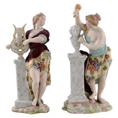 Two German Antique Porcelain Figurines, Sculptor and Lyre-Playing Woman