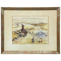 Beach Scene Mixed Media Watercolor by Harry Gottlieb