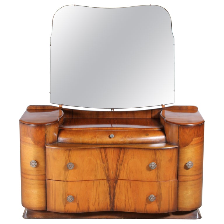 English Art Deco Style Walnut Dresser with a Bevelled Mirror, c. 1950s at  1stDibs | 1950s dresser with mirror, art deco style dresser, art deco  dresser with mirror