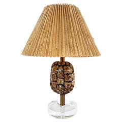 Vintage Mid-Century Modern Turtle Shell Table Lamp with Lucite Base and Custom Shade