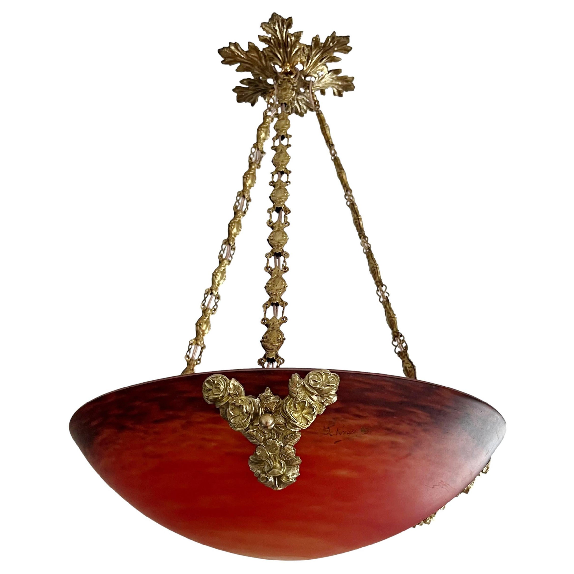 French Art Deco Hexagonal Chandelier by Schneider For Sale at 1stDibs