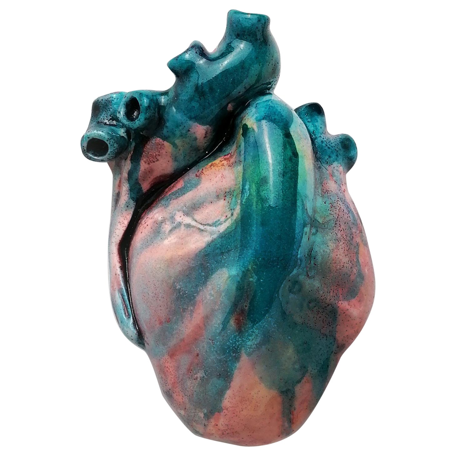 Herzförmiges Bicolor-Aquarell, 2022, handgefertigt in Italien, Anatomisches Herz