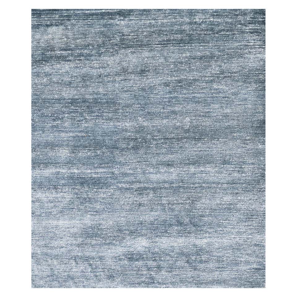 Light Blue Solid Color Hand-Loomed Bamboo Silk Plush Rug For Sale at ...