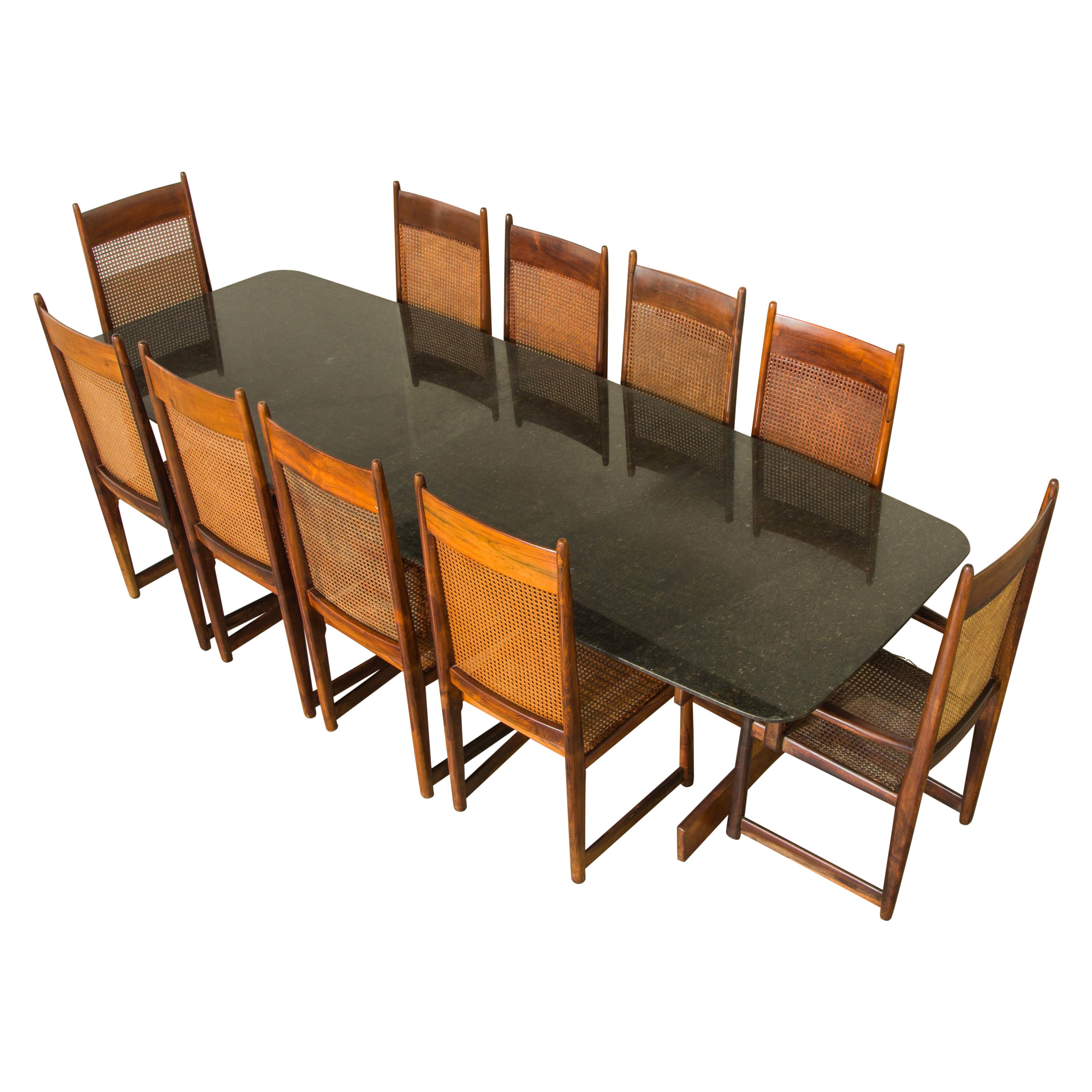 Sergio Rodrigues Jacaranda & Granite Dining Table with Ten Dining Chairs, 1960s