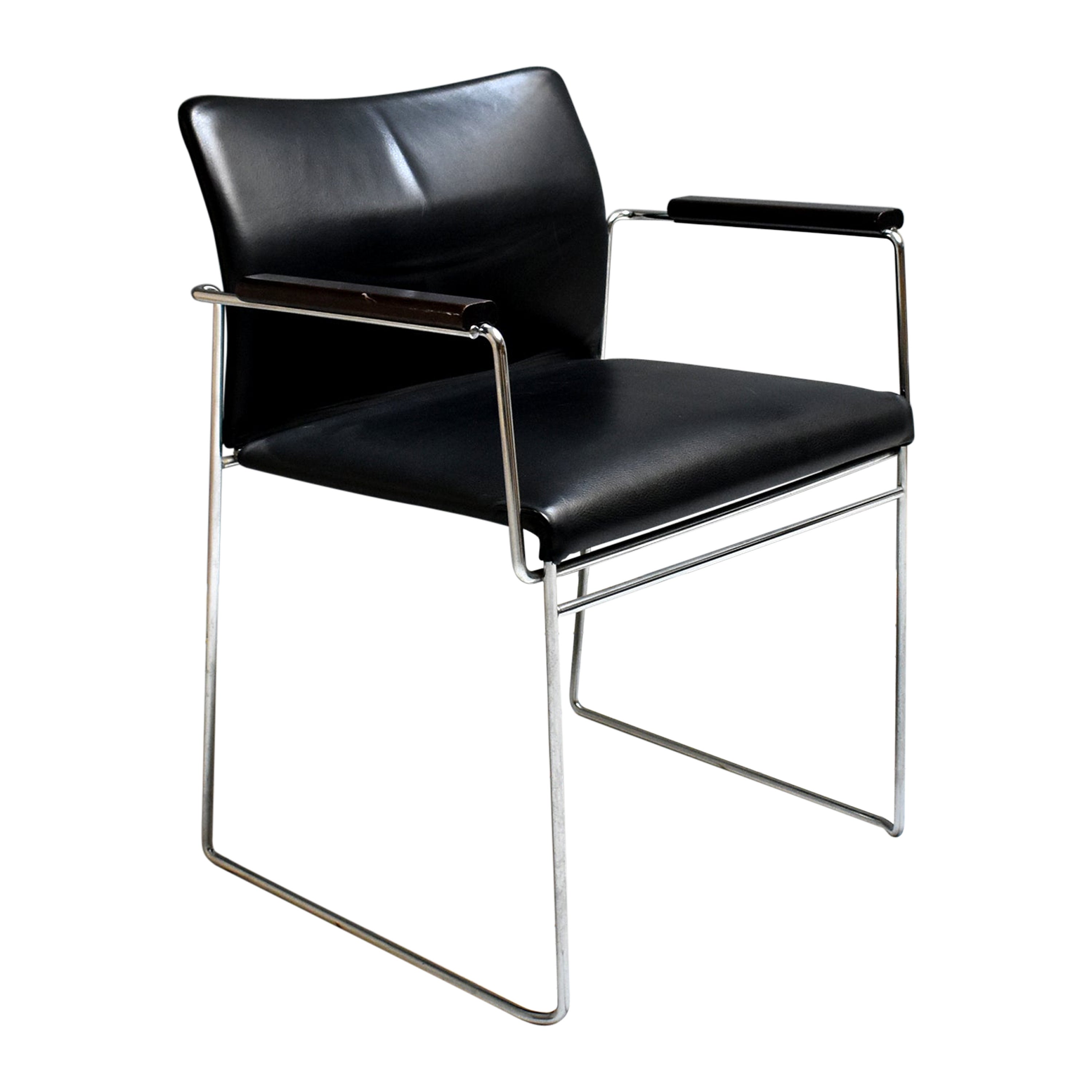 1970s, Ten vintage Jano armchairs designed by Kazuhide for Simon Gavina.
Featuring original upholstery on chrome steel frame. 
The structure is in bent metal rod, induction electro-welded and chromed. They are completely removable, covered in black