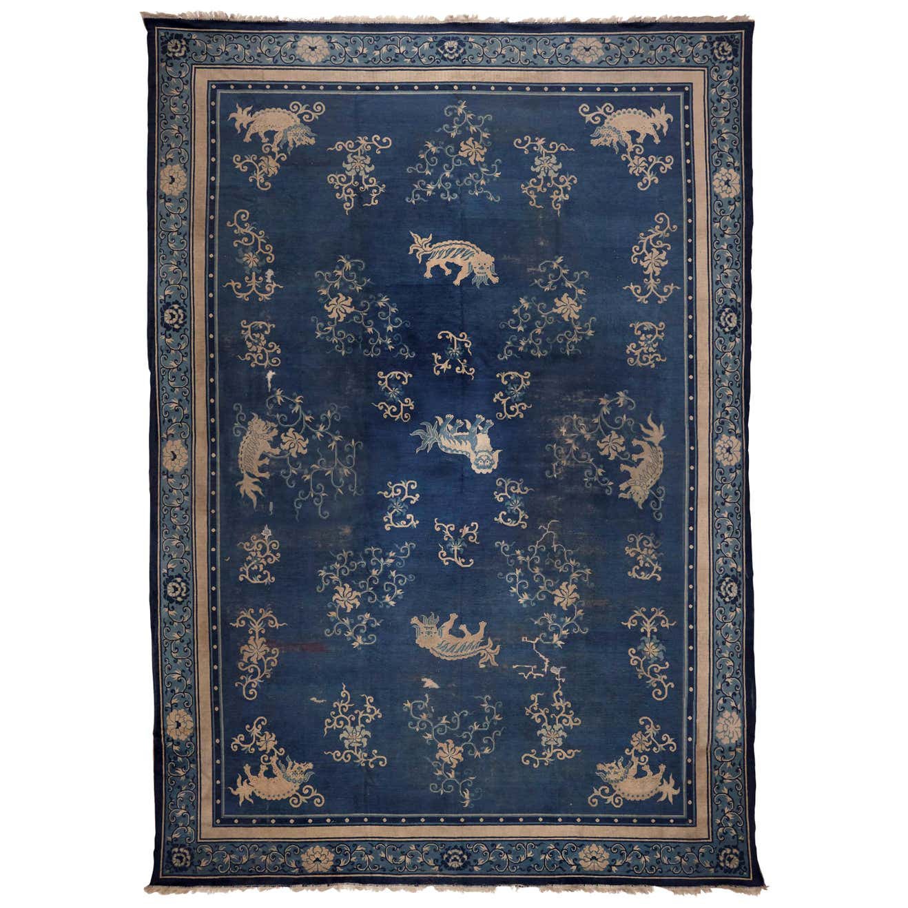 Ningshia, Chinese Export, Hand Knotted Wool, Antique Rug, circa 1920 For Sale