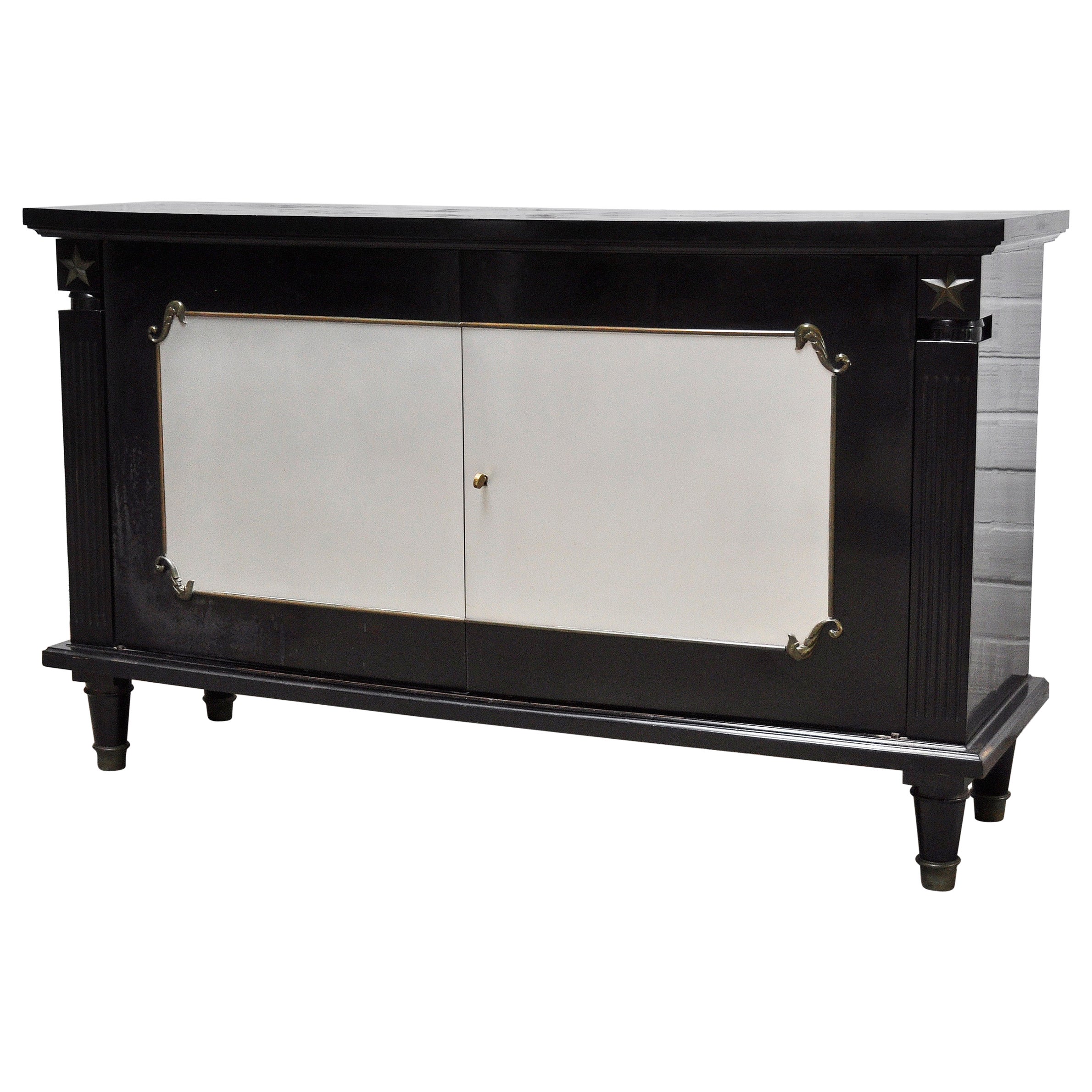Art Deco Black Lacquer and Bronze Cabinet in the style of André Arbus, France For Sale