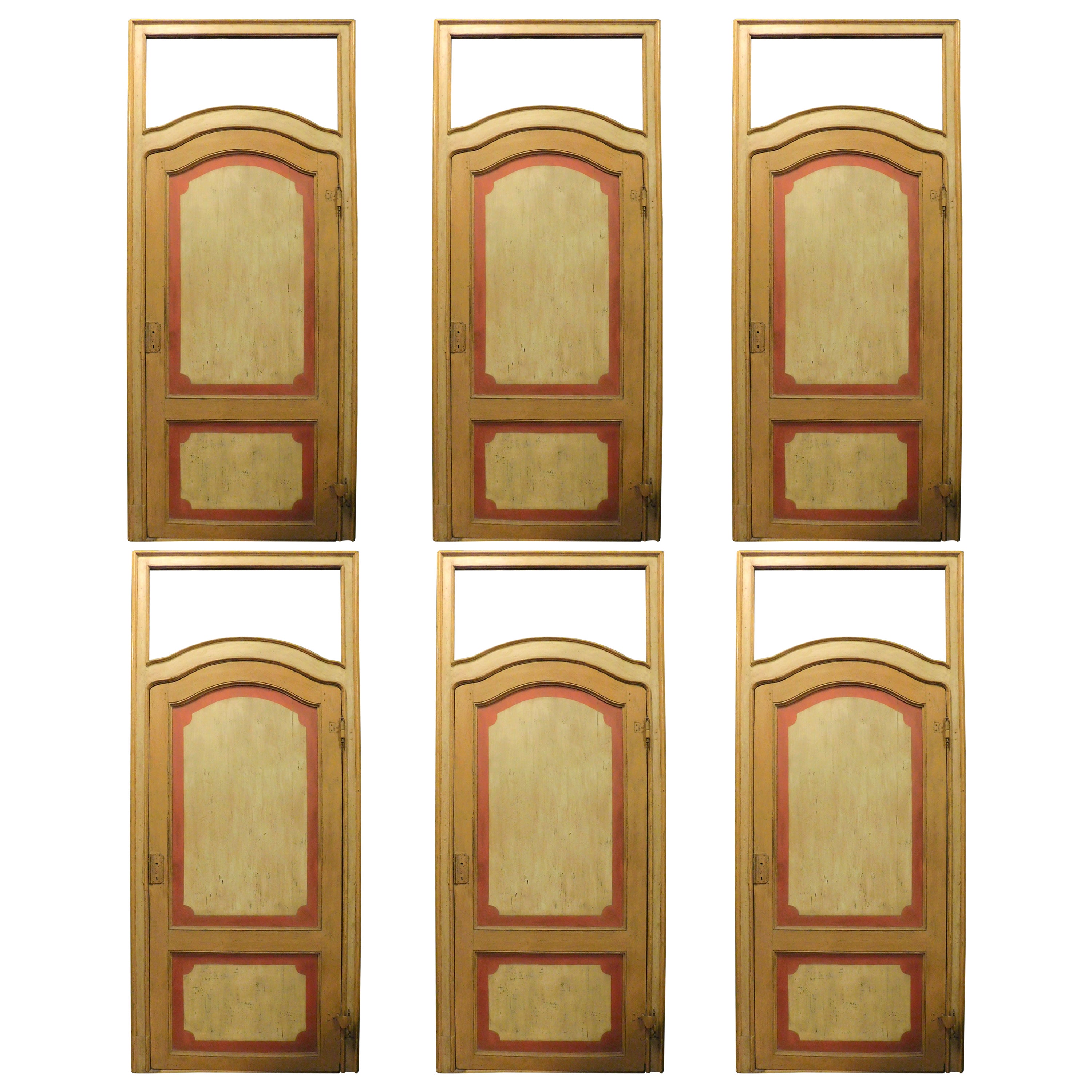 Set of 6 Identical Doors, Lacquered with Frame and Overdoor, 18th Century Italy