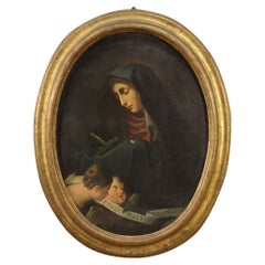 18th Century Oil on Canvas Italian Oval Religious Painting Our Lady of Sorrows